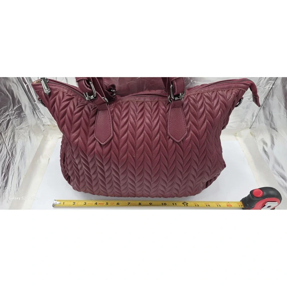 Charming Charlie Wine Dark Chevron Quilted Satchel Bag ZY0195-2 Burgundy